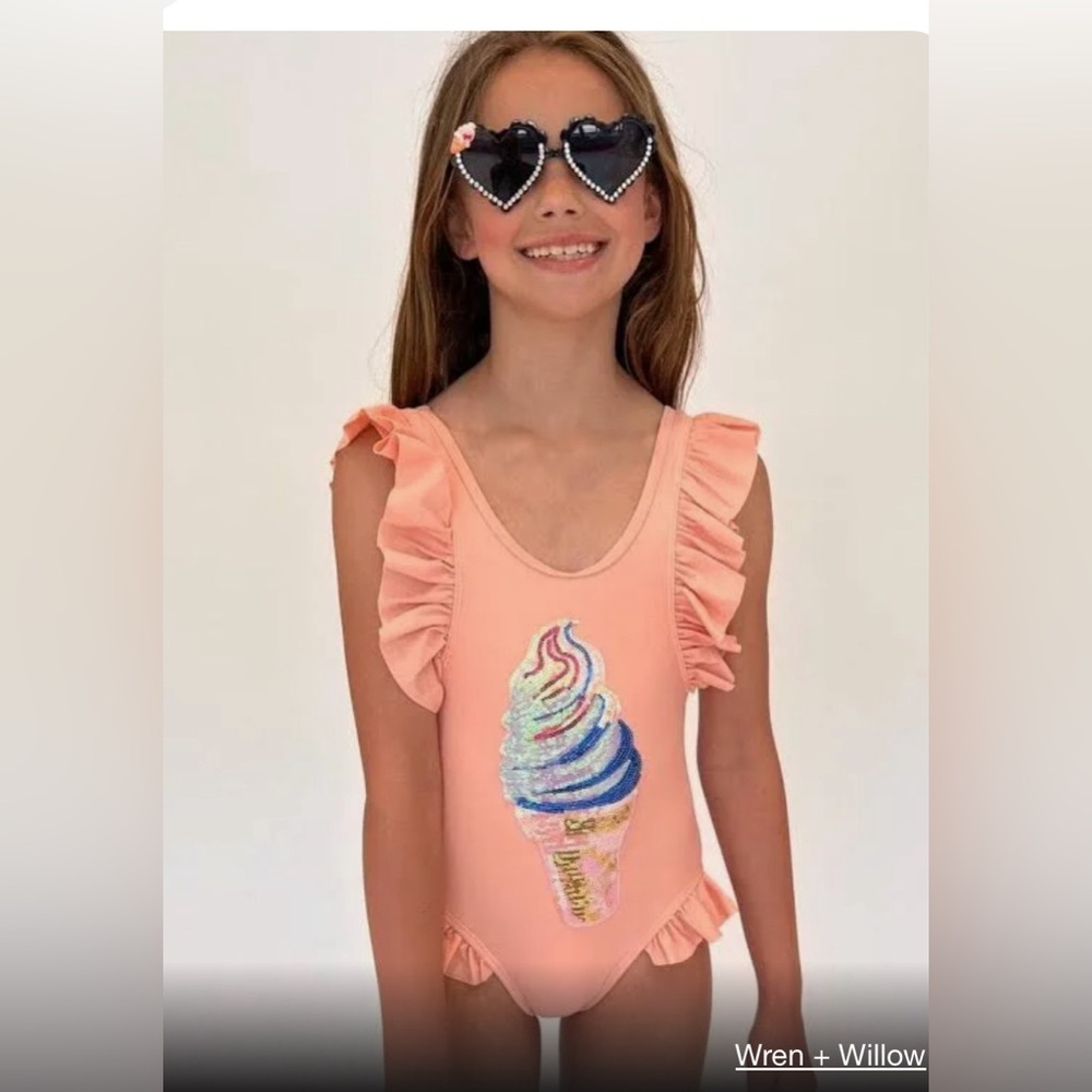 Lola + The Boys Sequin Ice Cream Ruffle Swimsuit Size 10